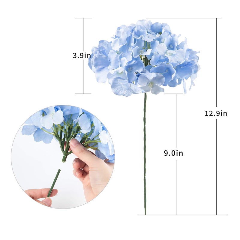 Exoment Silk Hydrangea Heads with Stems,Blue Artificial Flower Heads DIY Wedding Centerpiece Home Party Baby Shower Decor (Blue, 10) - Image 5